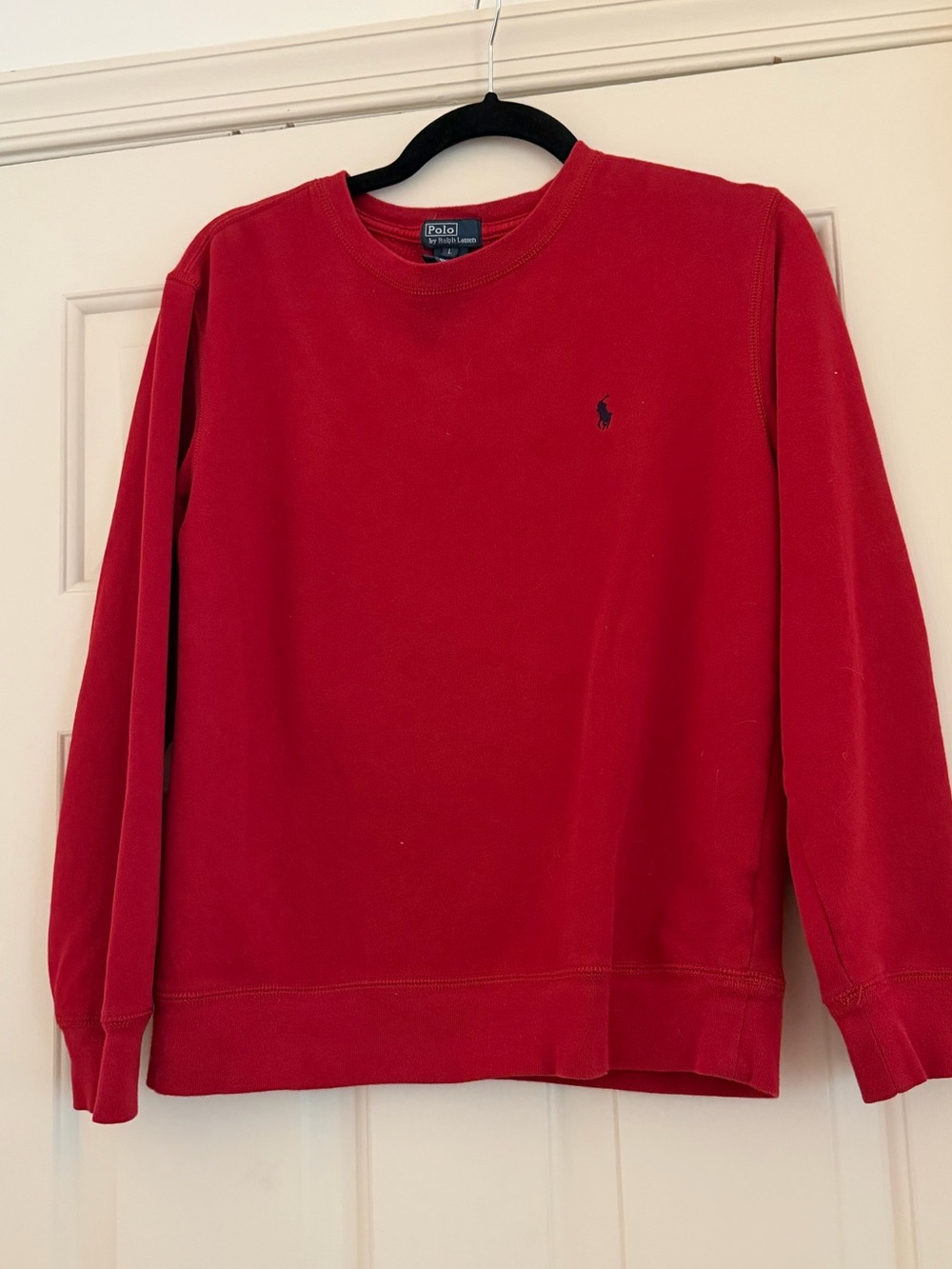 Ralph Lauren Red Crewneck Sweatshirt with Navy Polo Logo